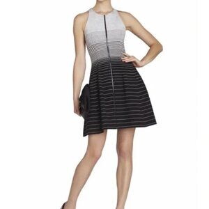 BCBGMaxazria Guilianna Zip Front Striped Fit & Flare Dress